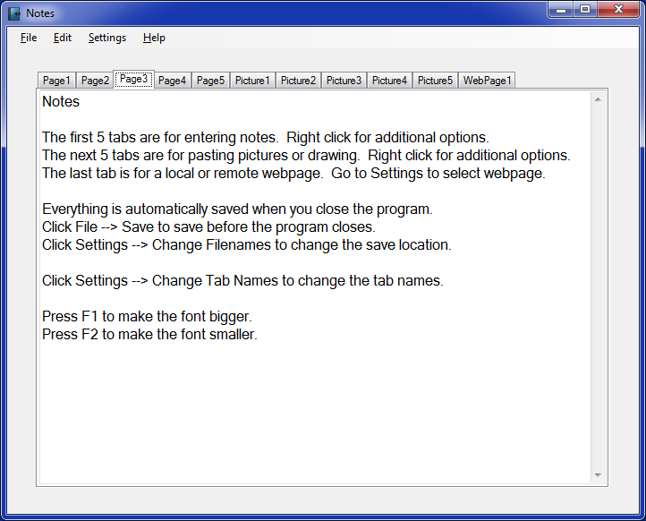 screenshot of Notes software